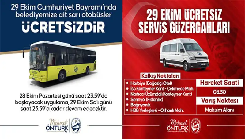 HBB’DEN CUMHURİYET BAYRAMI'NDA ÜCRETSİZ SERVİS DUYURUSU