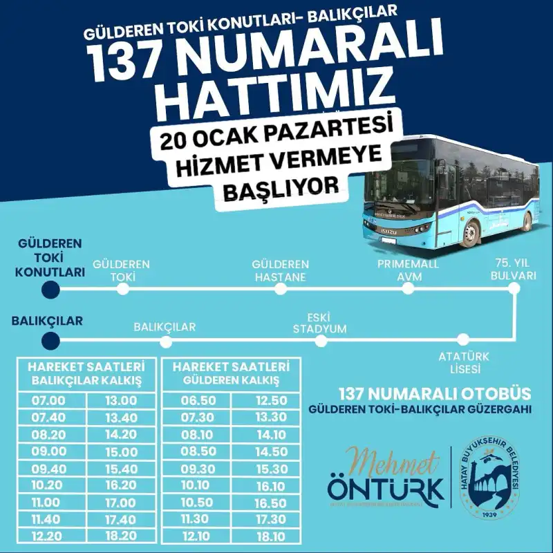 HBB TOPLU ULAŞIM AĞINI GENİŞLETİYOR  137 NOLU HAT 20 OCAK’TA HİZMETE BAŞLIYOR 